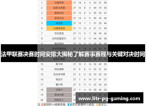 法甲联赛决赛时间安排大揭秘了解赛事赛程与关键对决时间