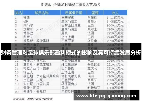 财务管理对足球俱乐部盈利模式的影响及其可持续发展分析