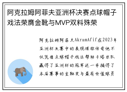 阿克拉姆阿菲夫亚洲杯决赛点球帽子戏法荣膺金靴与MVP双料殊荣