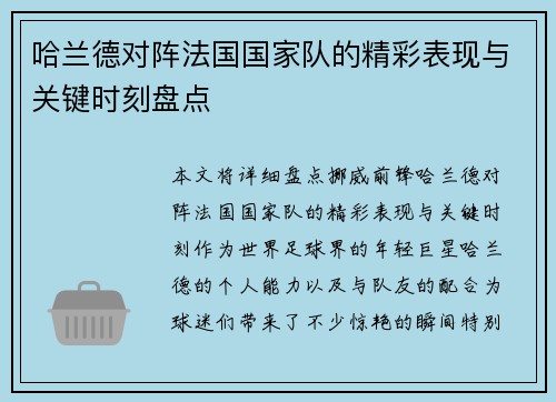 哈兰德对阵法国国家队的精彩表现与关键时刻盘点